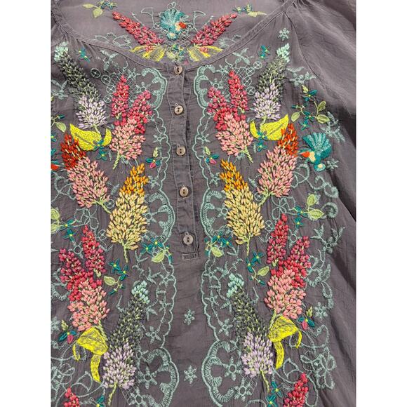 Johnny Was Embroidered Boho Peasant Tunic Top Gray Multicolor Floral Size L - Picture 2 of 6